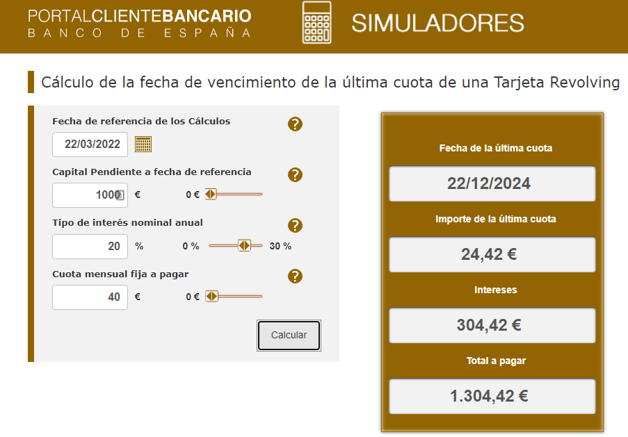 simulador vencimiento tarjeta revolving banco de españa